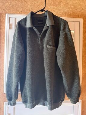 Thompson Shirtmakers Forest Green V‑Neck Knit Polo Sweater